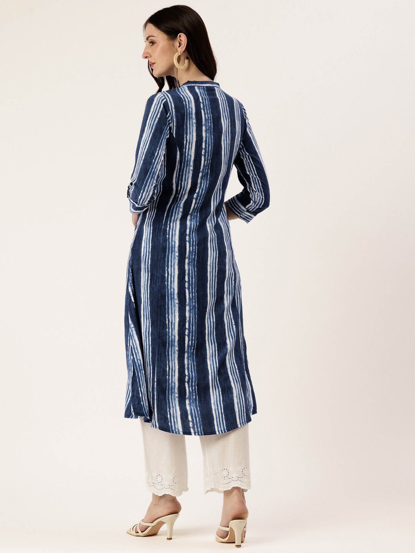 Blue Striped Mandarin Collar Kurta