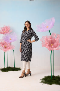 Black & White Floral Printed Kurta