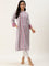 White & Pink Floral Printed Straight Kurta with a pocket