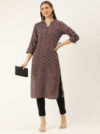 Maroon Geometric Printed Kurta with a pocket
