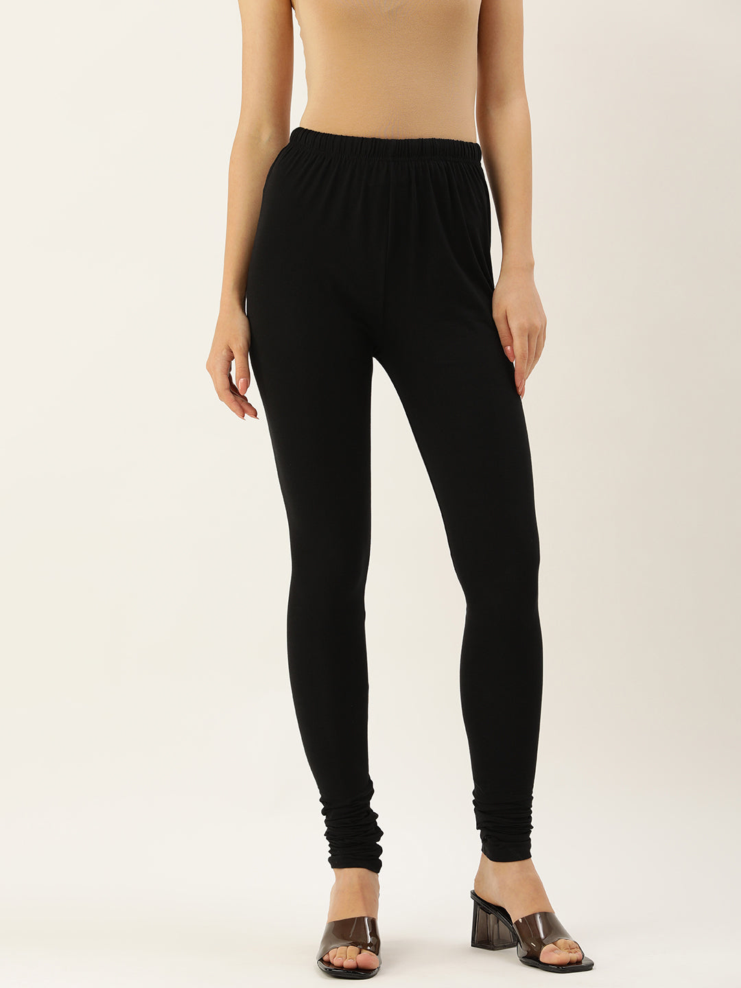 Black Solid Slim Fit High-Rise Churidar