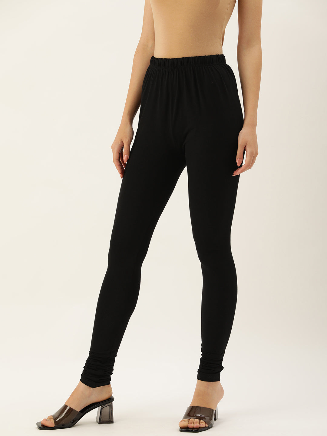 Black Solid Slim Fit High-Rise Churidar
