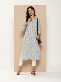 Grey Floral Printed Kurta