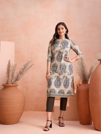 Beige Ethnic motifs Printed Kurta