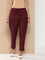 Maroon Solid Pleated Cigarette Trousers