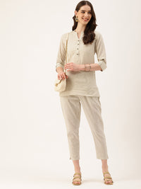Off White Mandarin Collar Striped Tunic