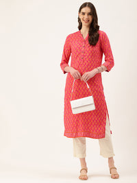 Pink Printed Mandarin Collar Kurta