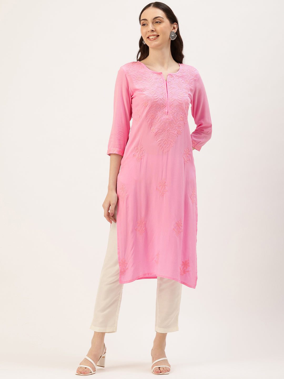 Pink Floral Embroidered Kurta