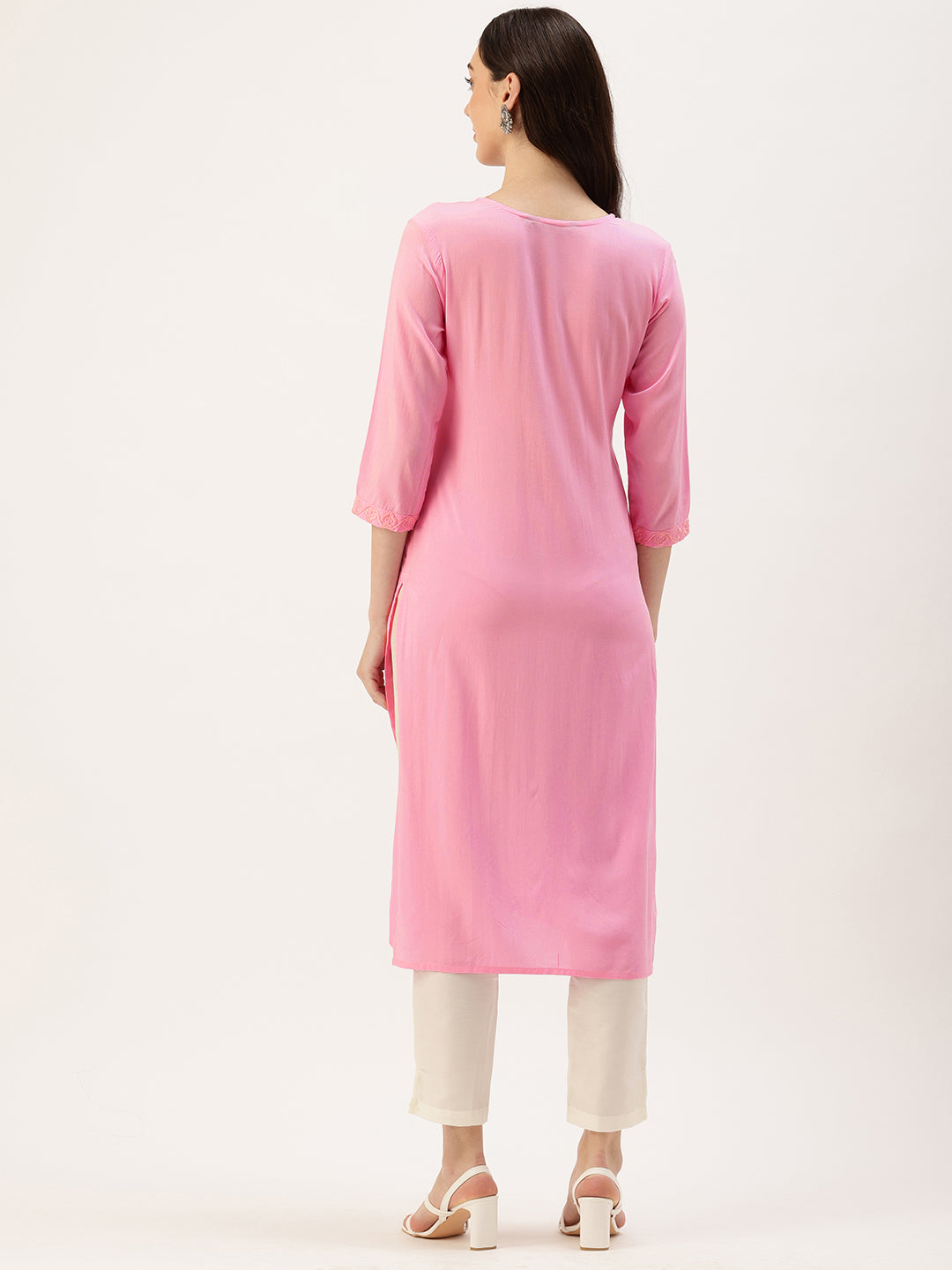 Pink Floral Embroidered Kurta
