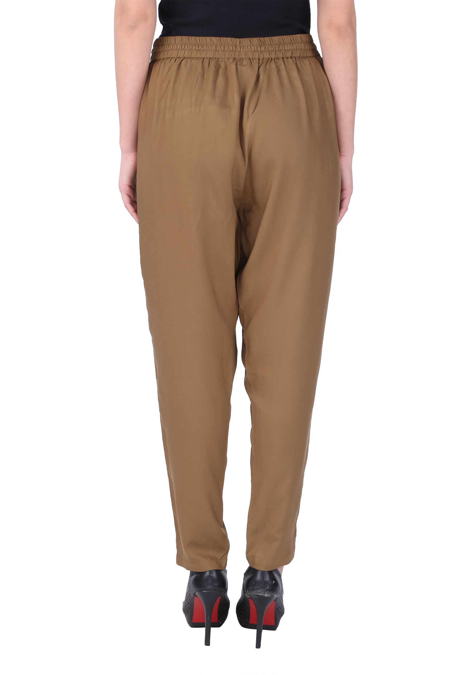 Beige Rayon Solid Pencil Pant