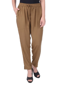 Beige Rayon Solid Pencil Pant