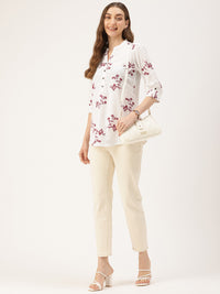 White Floral Printed Cotton Tunic