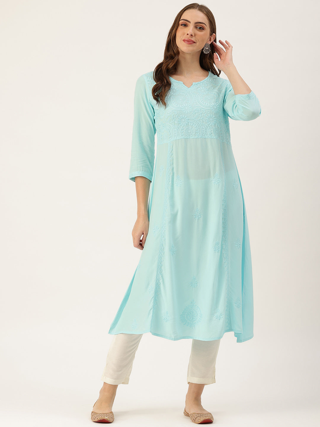 Blue Floral Embroidered Kurta