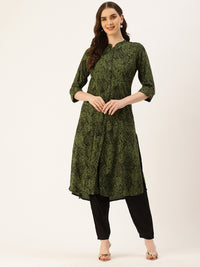 Green & Black Printed Kurta