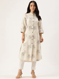 Beige floral Printed Pure A Line Kurta