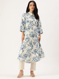 White floral Printed Pure A Line Kurta