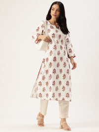White Floral Printed Indie Pure Cotton Kurta