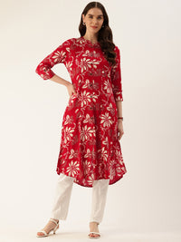 Red Floral Printed Kurta