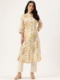 Beige Floral Printed Floral A Line Kurta