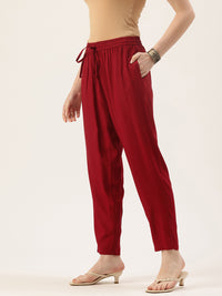 Lotus Red Pencil Pleated Cigarette Trousers