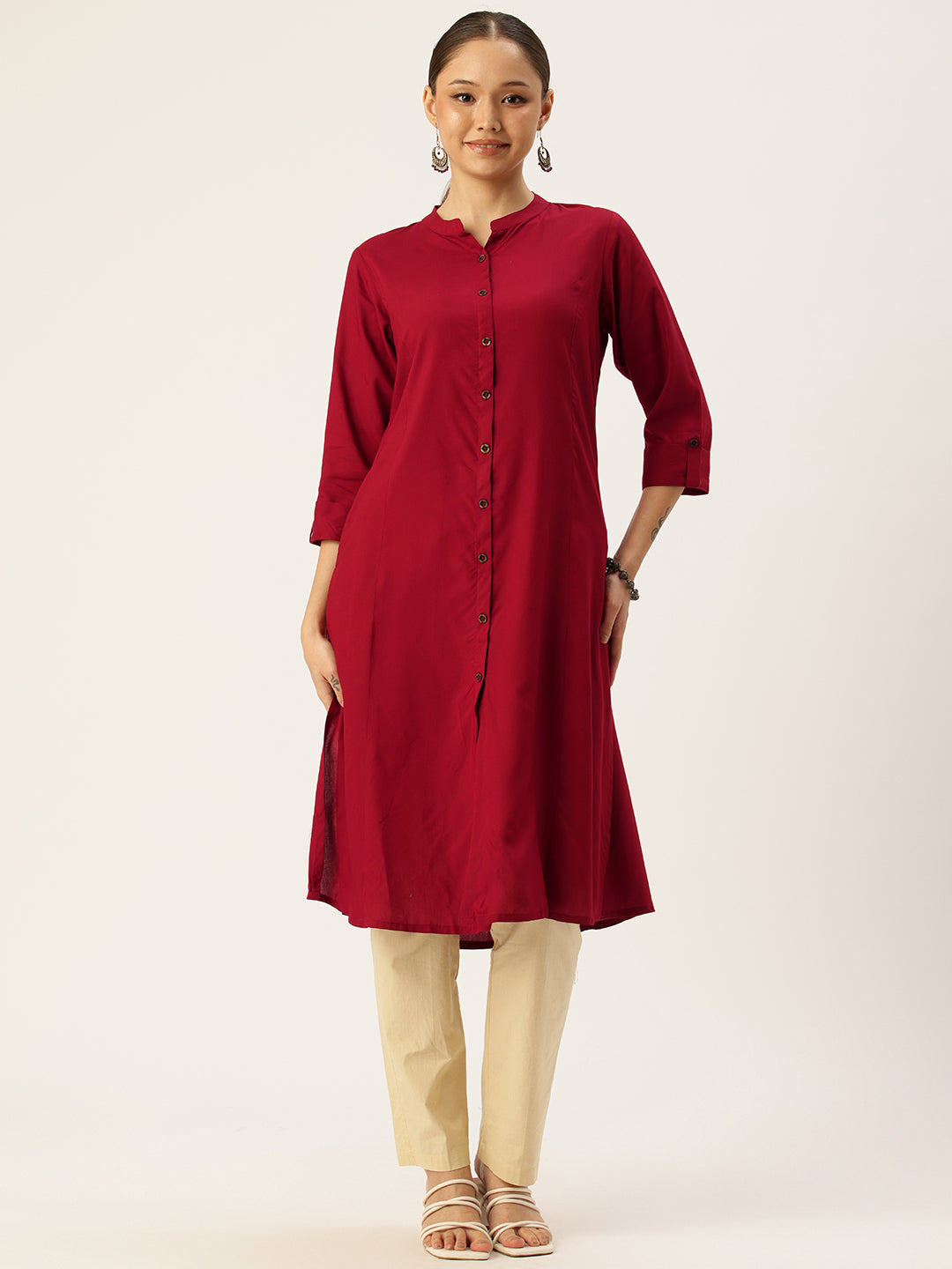 Lotus Red Essential A-line Kurta