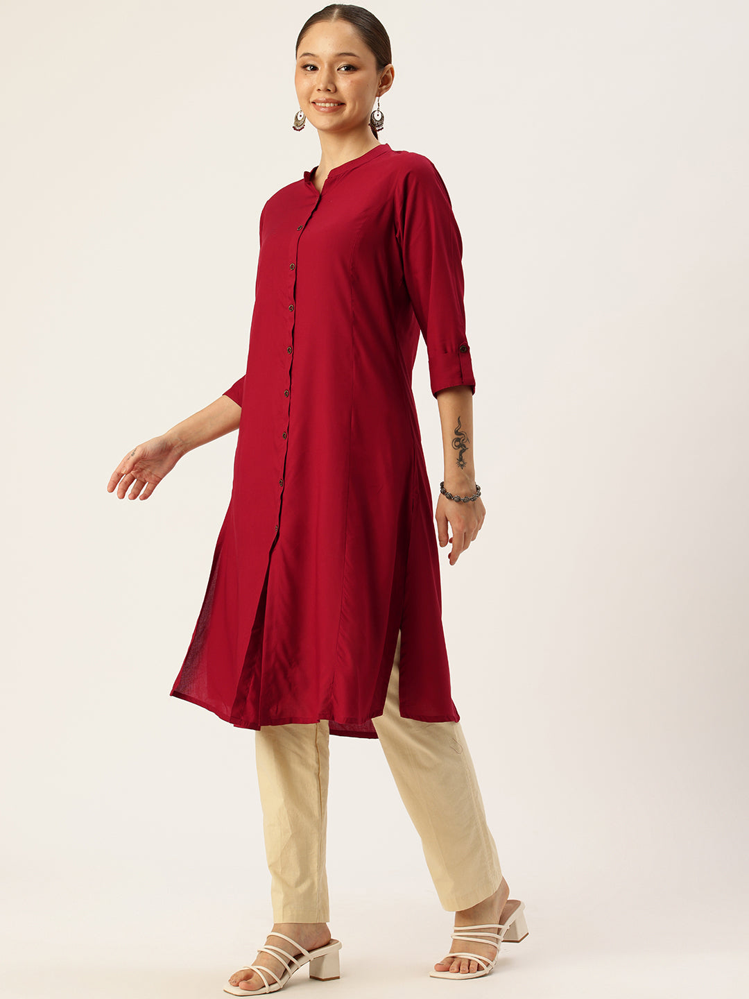 Lotus Red Essential A-line Kurta