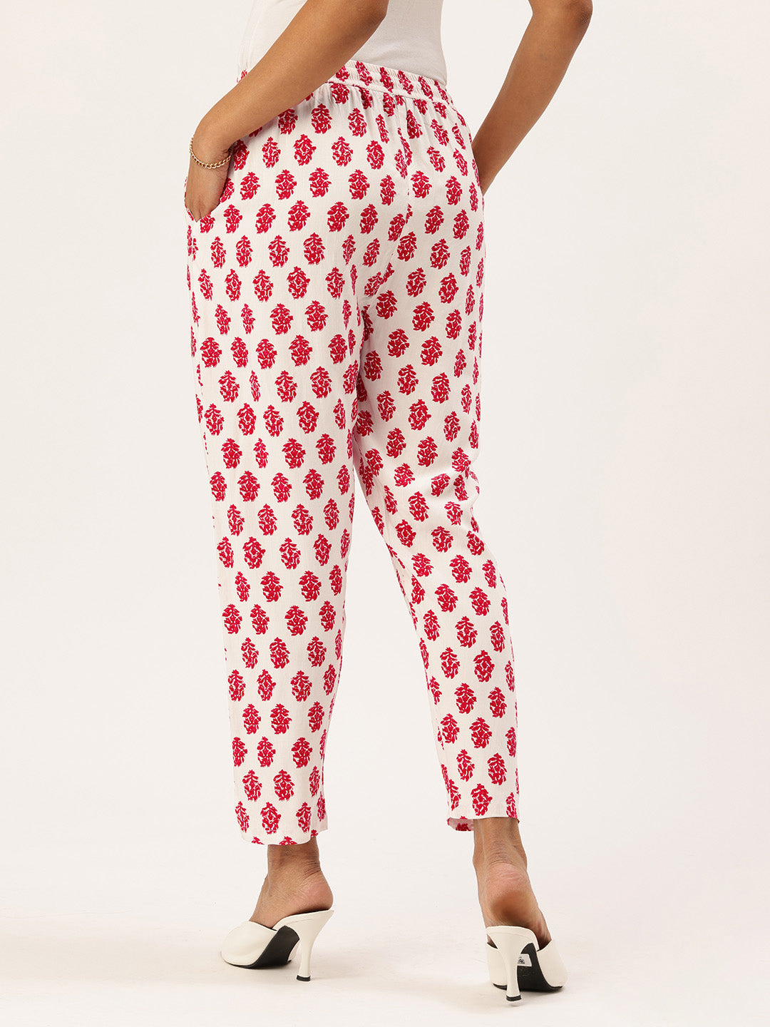 White Floral Printed Trouser