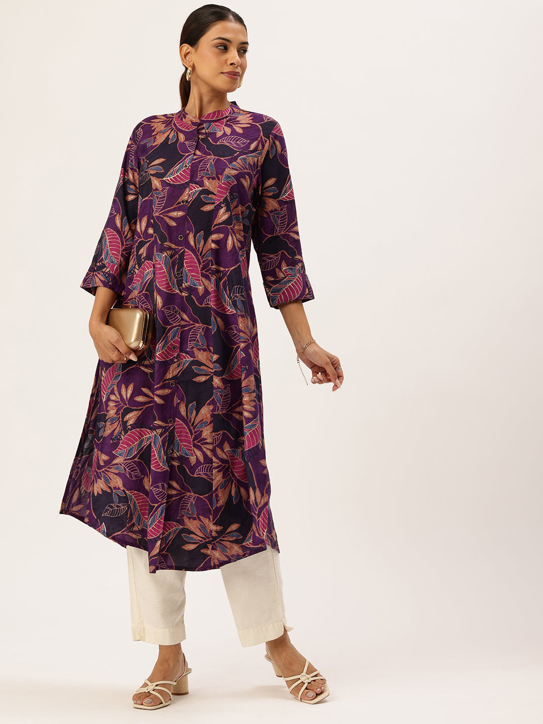 Purple Floral Printed Kurta