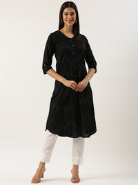 Black Printed Linen Kurta