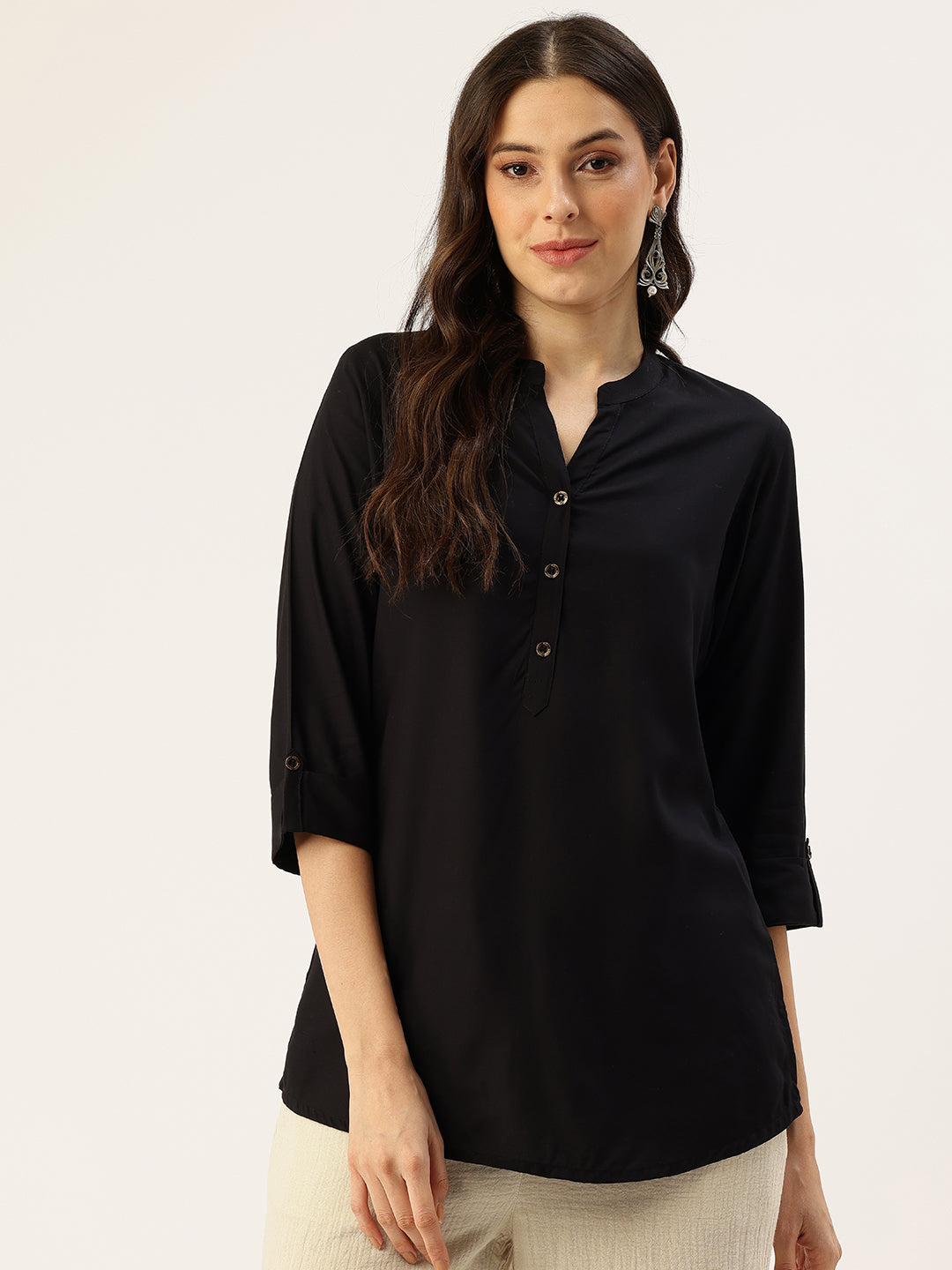 Black Mandarin Collar Tunic
