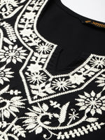 Black Floral Embroidered Thread Work Kurta