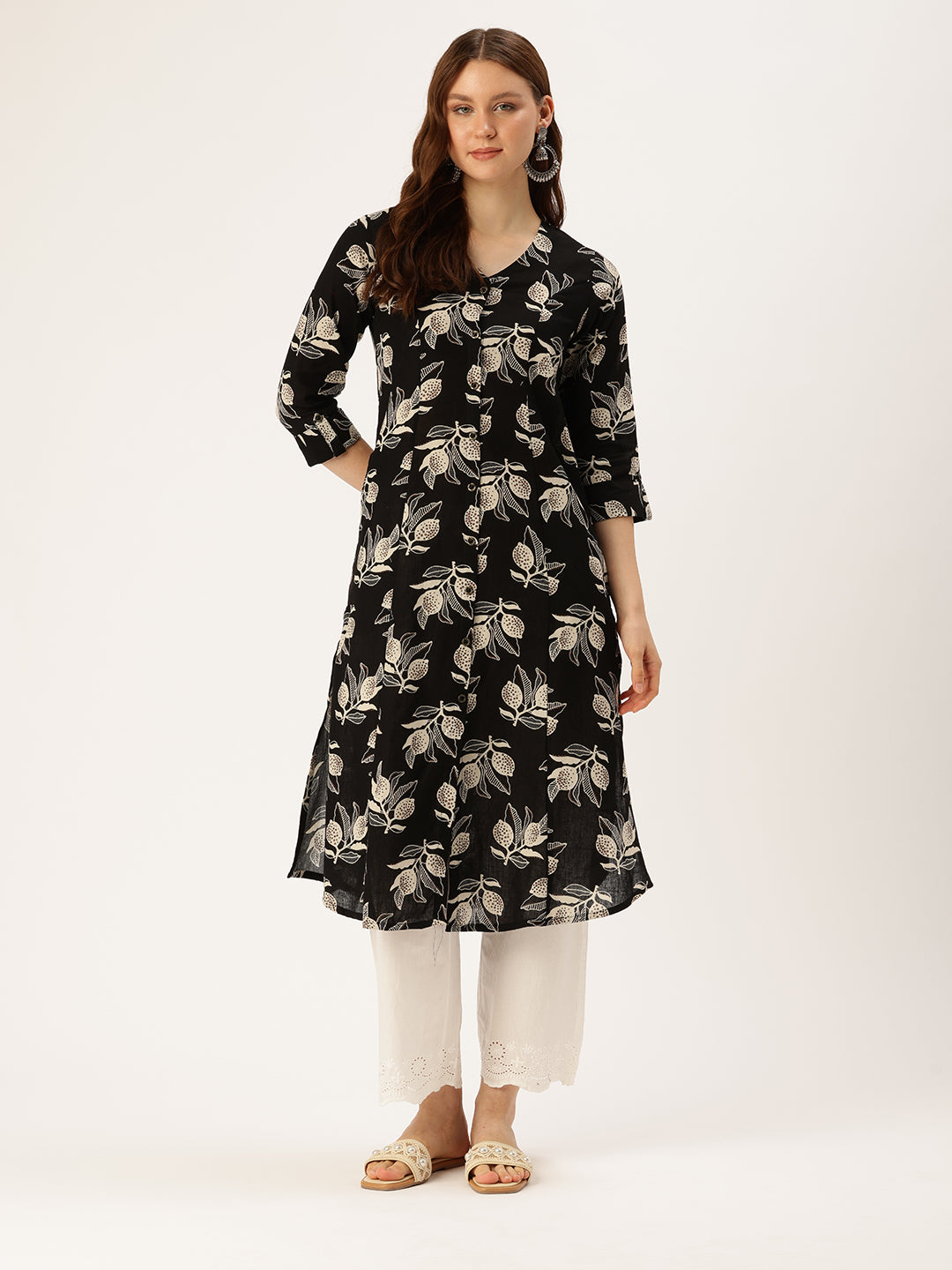 Black Floral Printed Kurta
