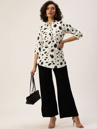 White Printed Mandarin Collar Tunic