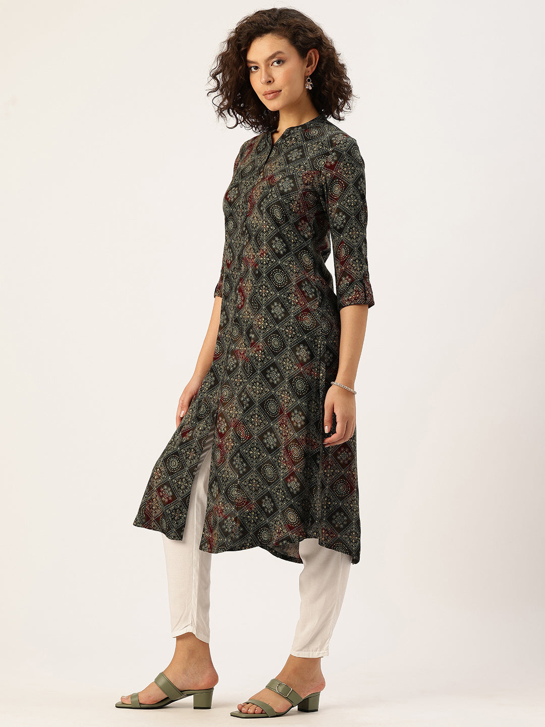 Green Geometric Printed Kurta