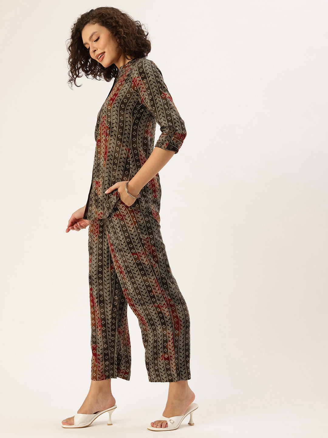 Olive Green Bandhani Printed Co-Ords