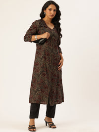Black Floral Printed Kurta