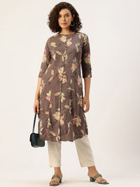 Brown Floral Printed Kurta