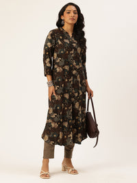 Brown Floral Printed Kurta