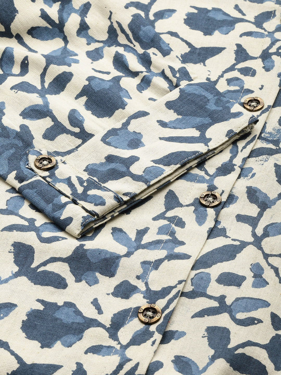 Beige & Blue Printed A Line Kurta