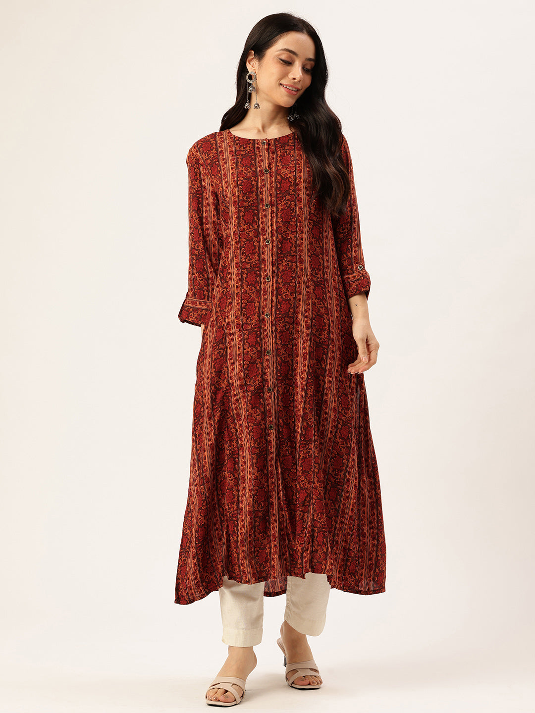 Orange Stripe Printed Kurta