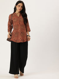 Red Mandarin Collar Printed Tunic