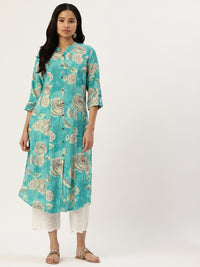Blue Floral Printed Kurta