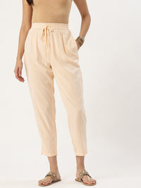 Beige Solid Pencil Pant
