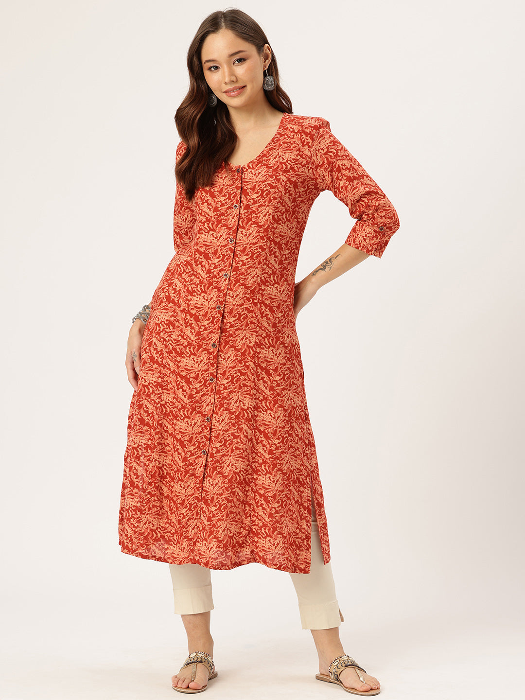 Red Floral Printed Kurta
