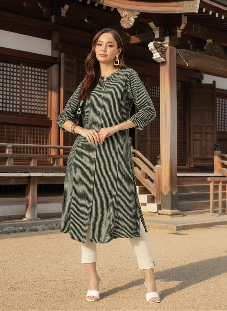 Black Striped A-Line Kurta – Amukti