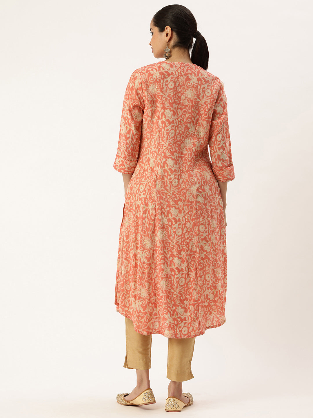 Pink Floral Printed A-Line Kurta