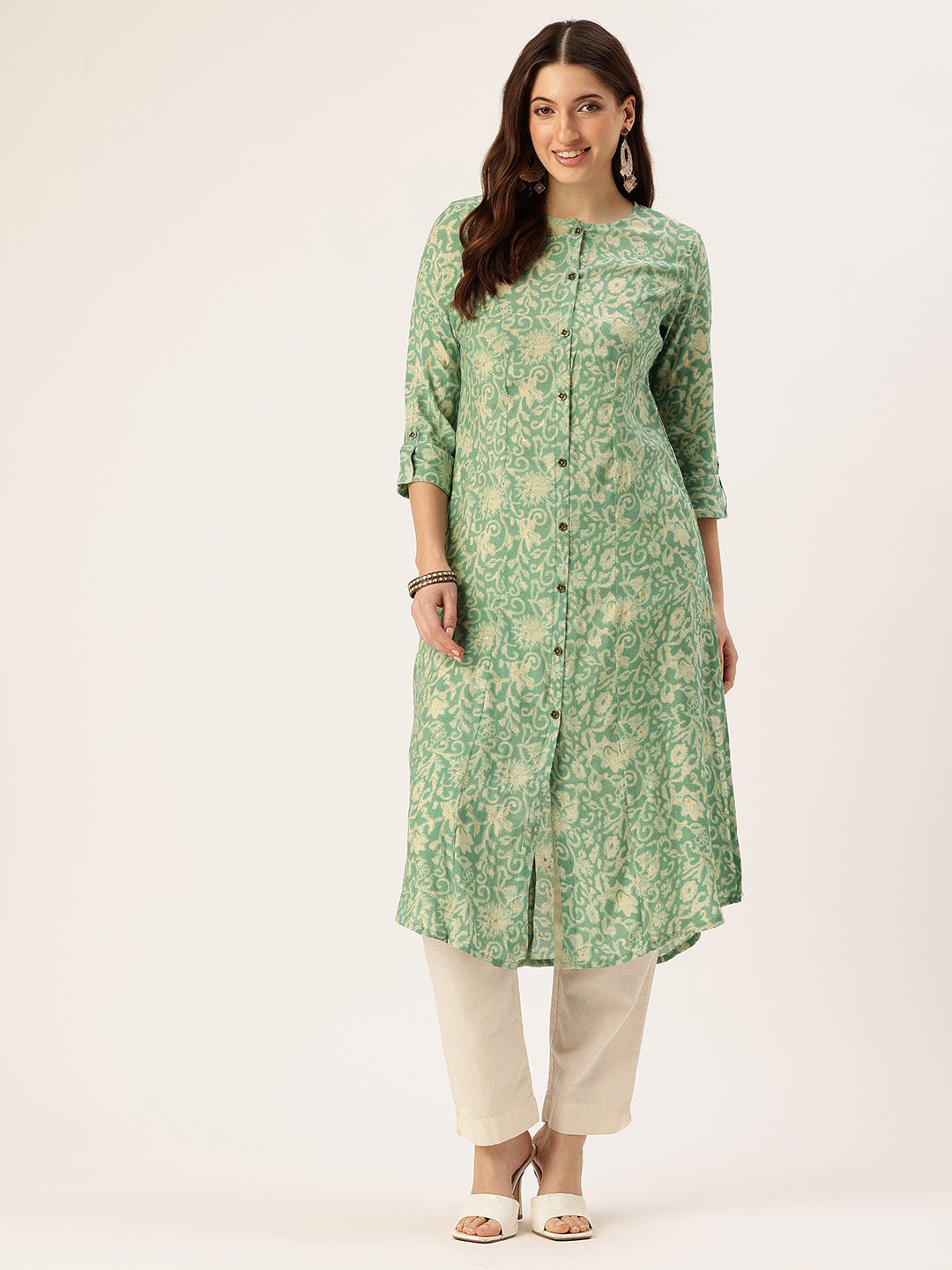Teal Blue Floral Printed Kurta