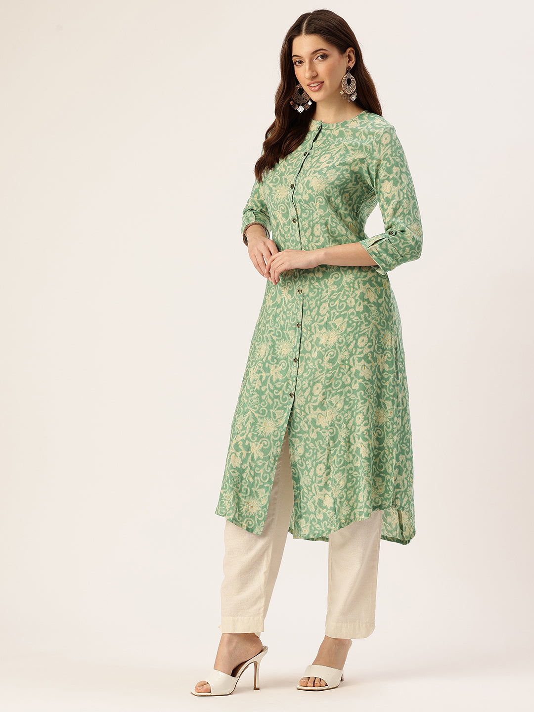 Teal Blue Floral Printed Kurta