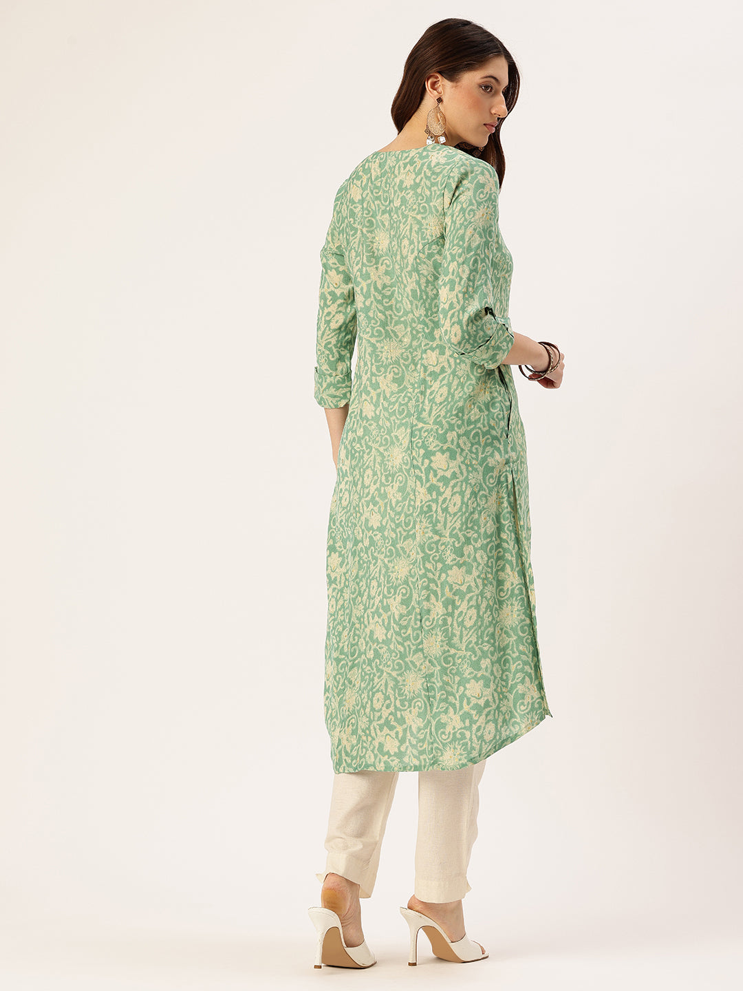 Teal Blue Floral Printed Kurta