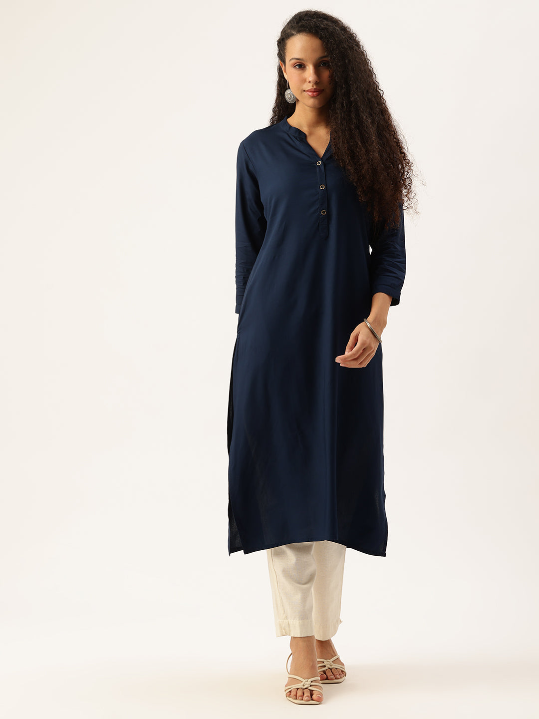 Cadet Blue Solid Mandarin Collar Straight Kurta, Solid Kurta, Plain Kurta, Blue Kurta, Straight Kurta, Casual Wear Kurta